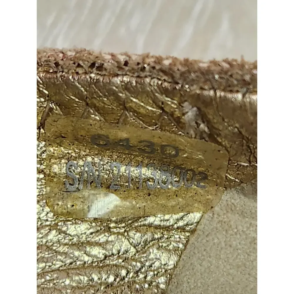 TORY BURCH 'Minnie' Travel Ballet Flat Royal Mettalic Gold Glitter Logo Sz 6M
